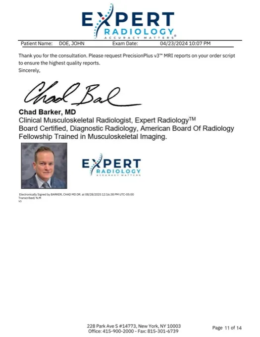 Expert Radiology report accreditation page